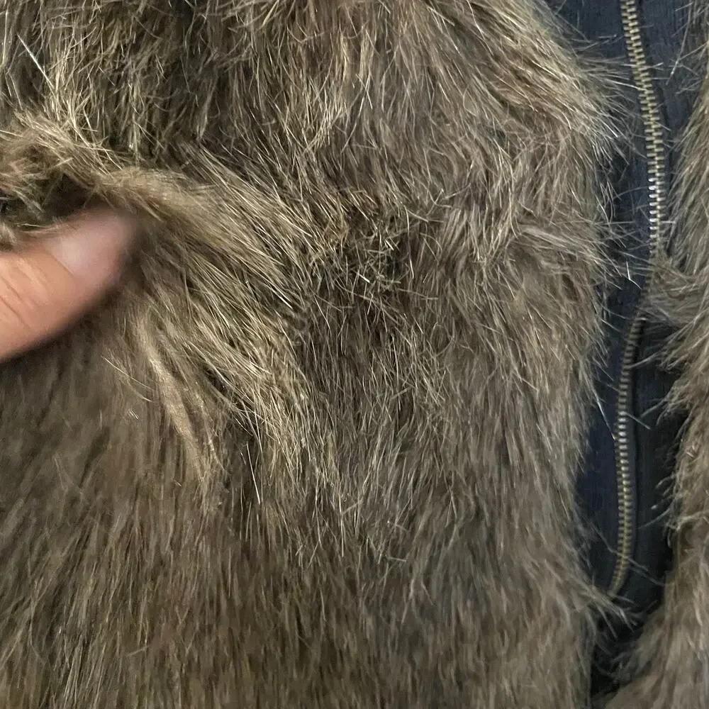 Adrianna Papell fur vest Large brown sleeveless jacket black knit back cozy chic